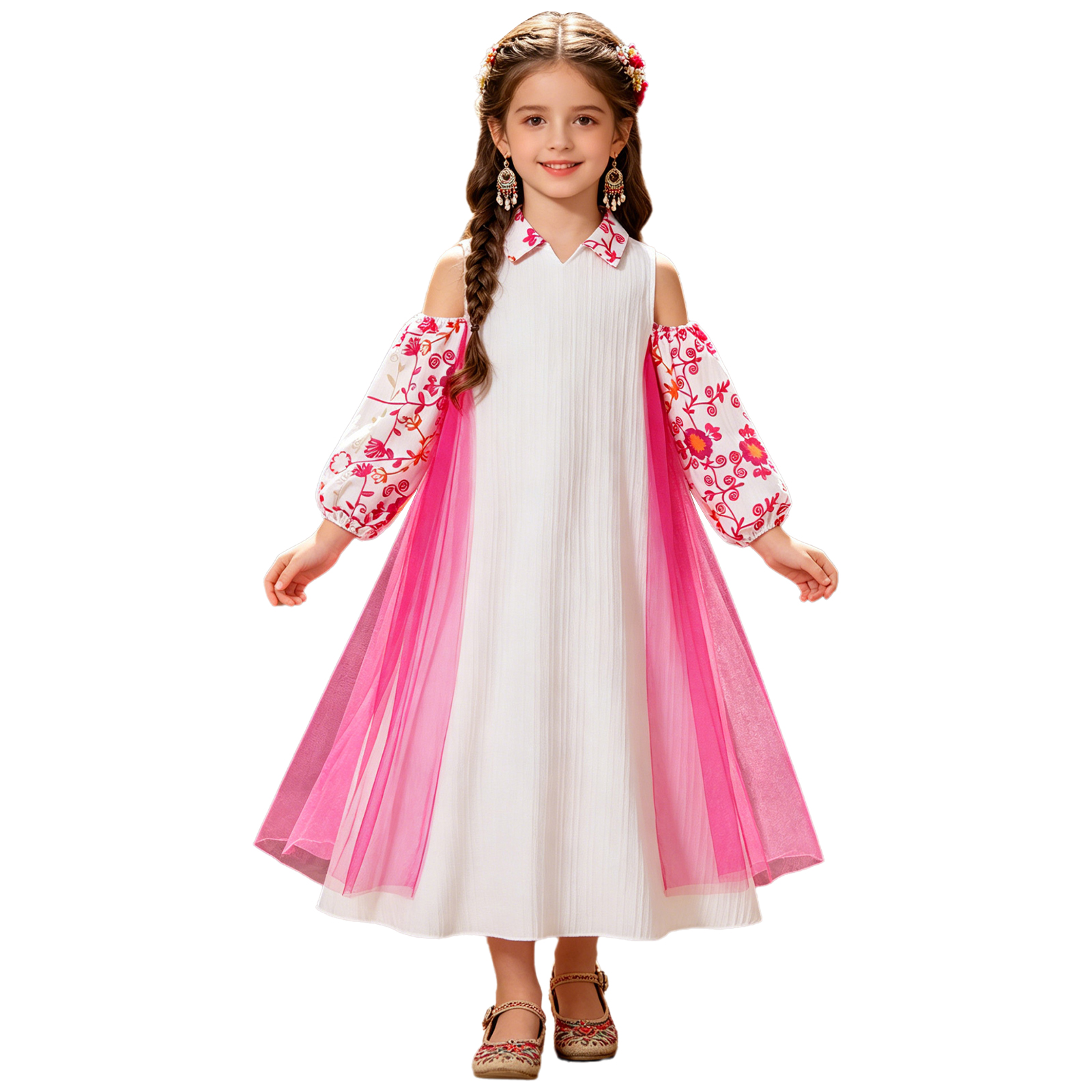 Girl Long Sleeve Mesh Patchwor - Ethnic Style Dresses reseña y precio