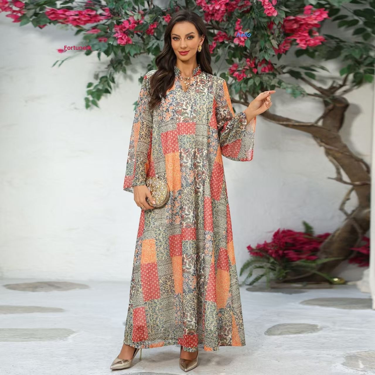 Fashionable Long Sleeve Printe - Ethnic Style Dresses reseña y precio